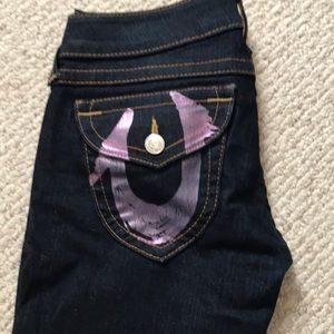Purple metallic logo true religion jeans